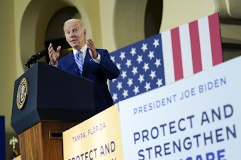 caption: President Joe Biden spoke about his administration's plans to protect Medicare and lower health care costs, Thursday, the same day his administration released draft guidance of Medicare's new plan to regulate drug prices.