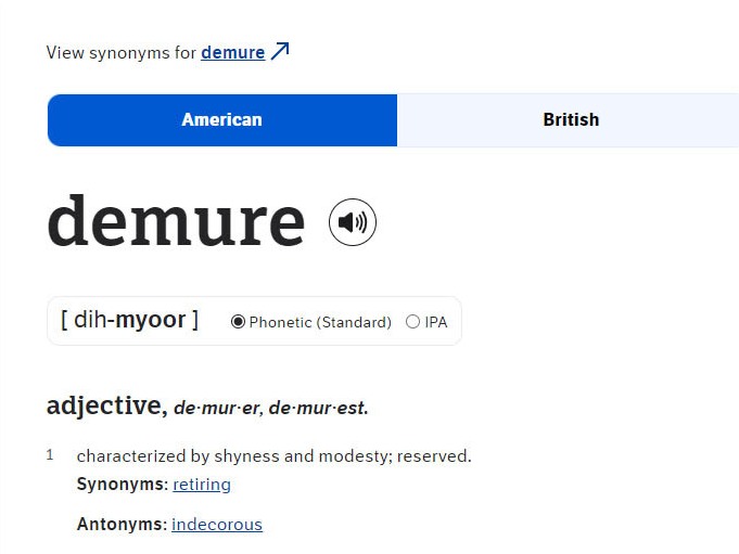 caption: Dictionary.com lexicographers analyze headlines, social media trends, search engine results and other data to come up with the word of the year. This year, it's "demure."