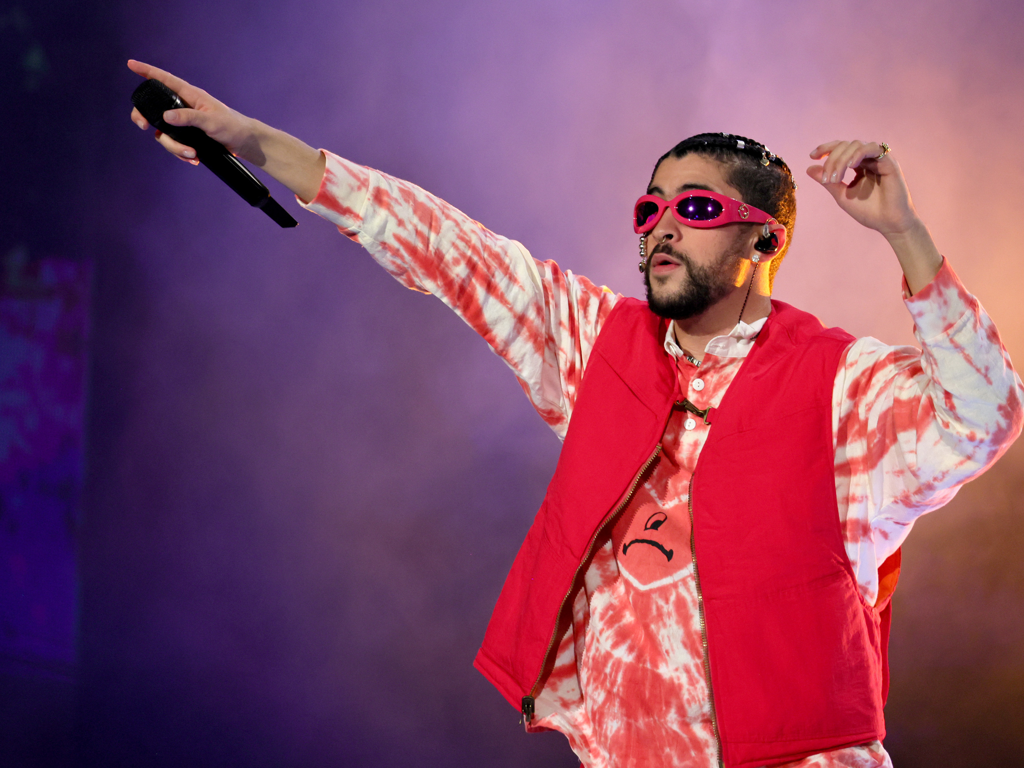 caption: Bad Bunny, pictured performing on stage in Philadelphia in September, finished his international tour in Mexico City last weekend — but many fans were denied entry after being told their tickets were illegitimate.