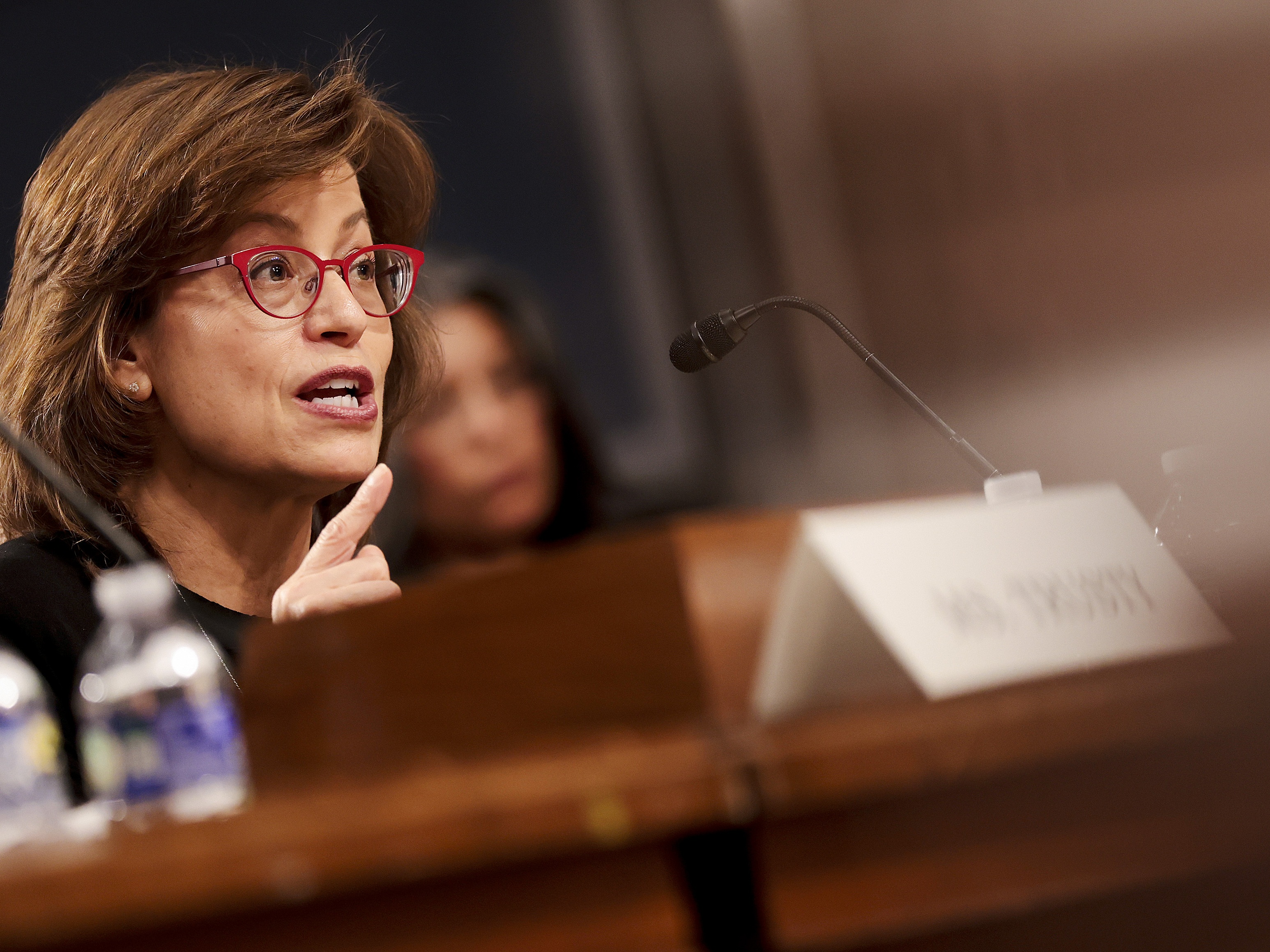 caption: Anna M. Gomez, commissioner of the Federal Communications Commission (FCC), speaks at the  Senate Commerce, Science, and Transportation Committee oversight hearing in the U.S. Capitol Building on Dec. 17 in Washington, D.C.