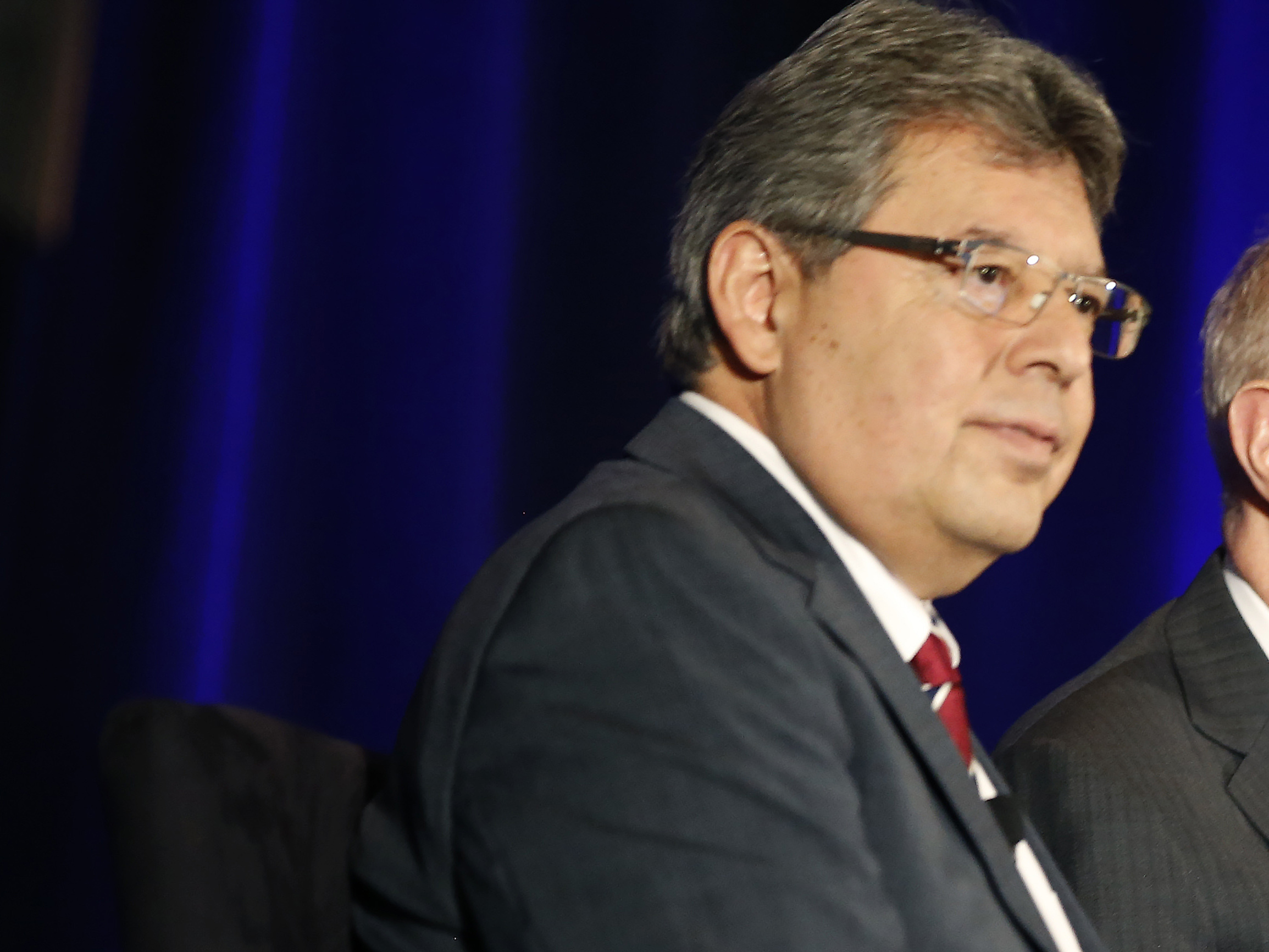 caption: U.S. District Judge Edward J. Davila, left, sits with U.S. Supreme Court Associate Justice Anthony M. Kennedy at a panel discussion in 2018.