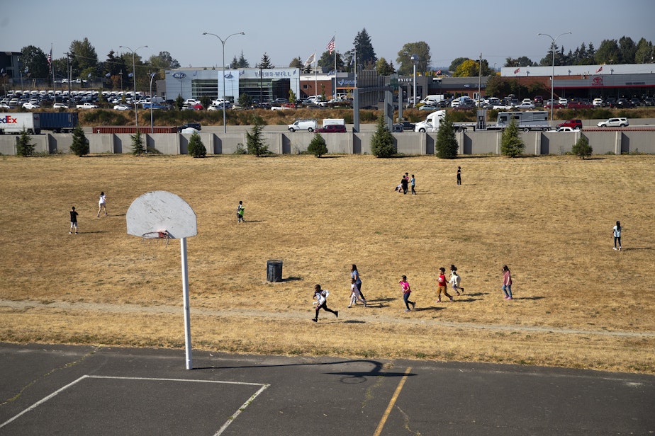 caption: Students play during recess on Monday, September 26, 2022, at Jennie Reed Elementary school in Tacoma. 