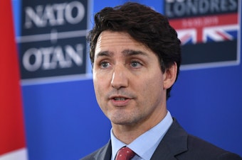 caption: Canadian Prime Minister Justin Trudeau speaks at the NATO summit in Hertford, England, on Dec. 4, 2019. On Friday, he announced a national freeze on the sale, purchase, and transfer of handguns.