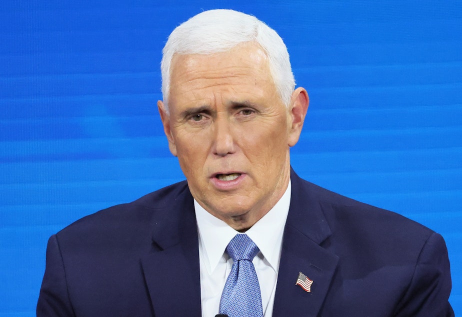 caption: Former Vice President Mike Pence speaks at an event in November. Pence's representatives have said that a "small number" of documents bearing classified markings were found in the former vice president's Indiana home after having been "inadvertently" boxed up. They have been collected by the FBI.