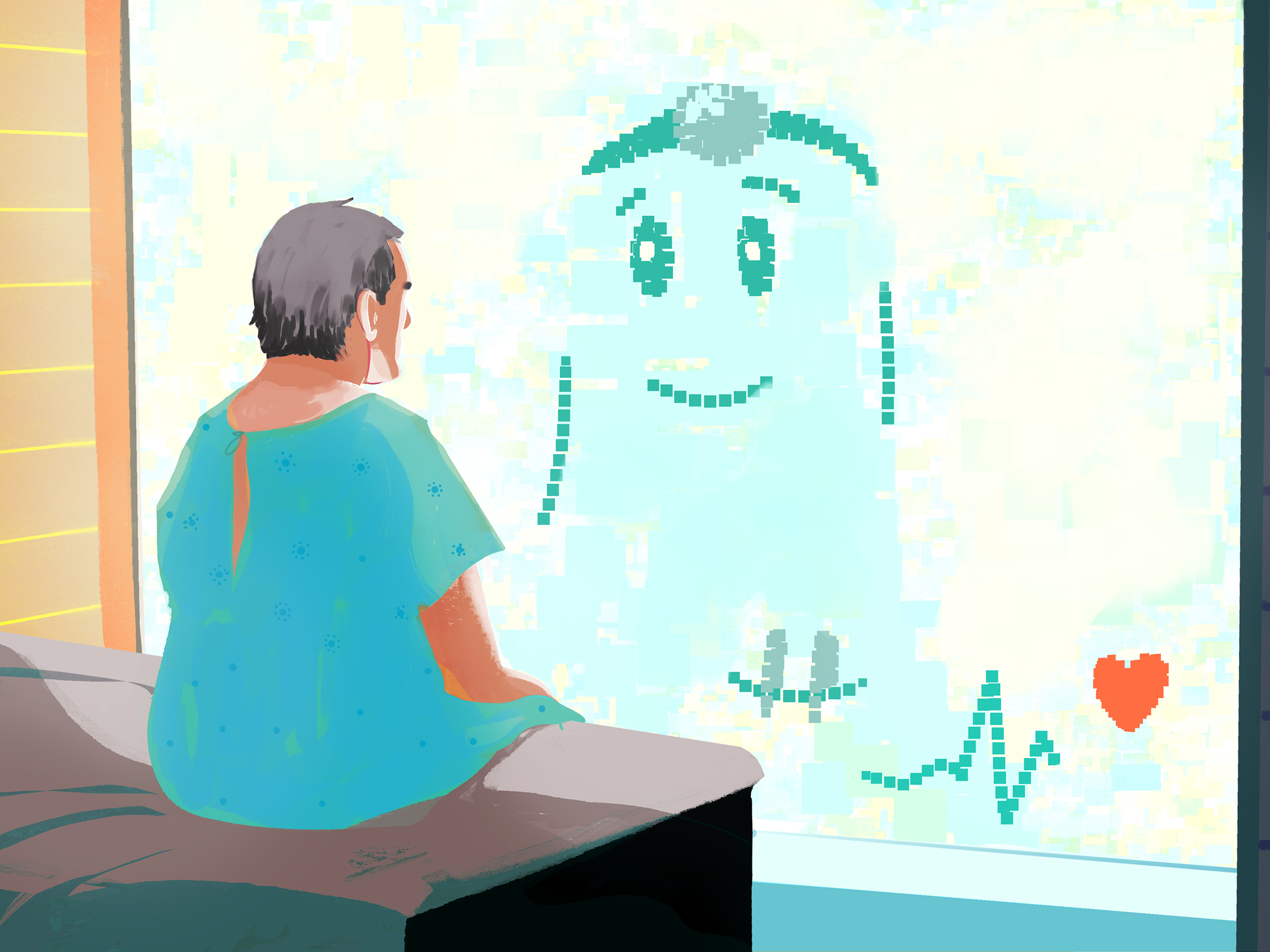 caption: Will computers alienate us from the healing touch?