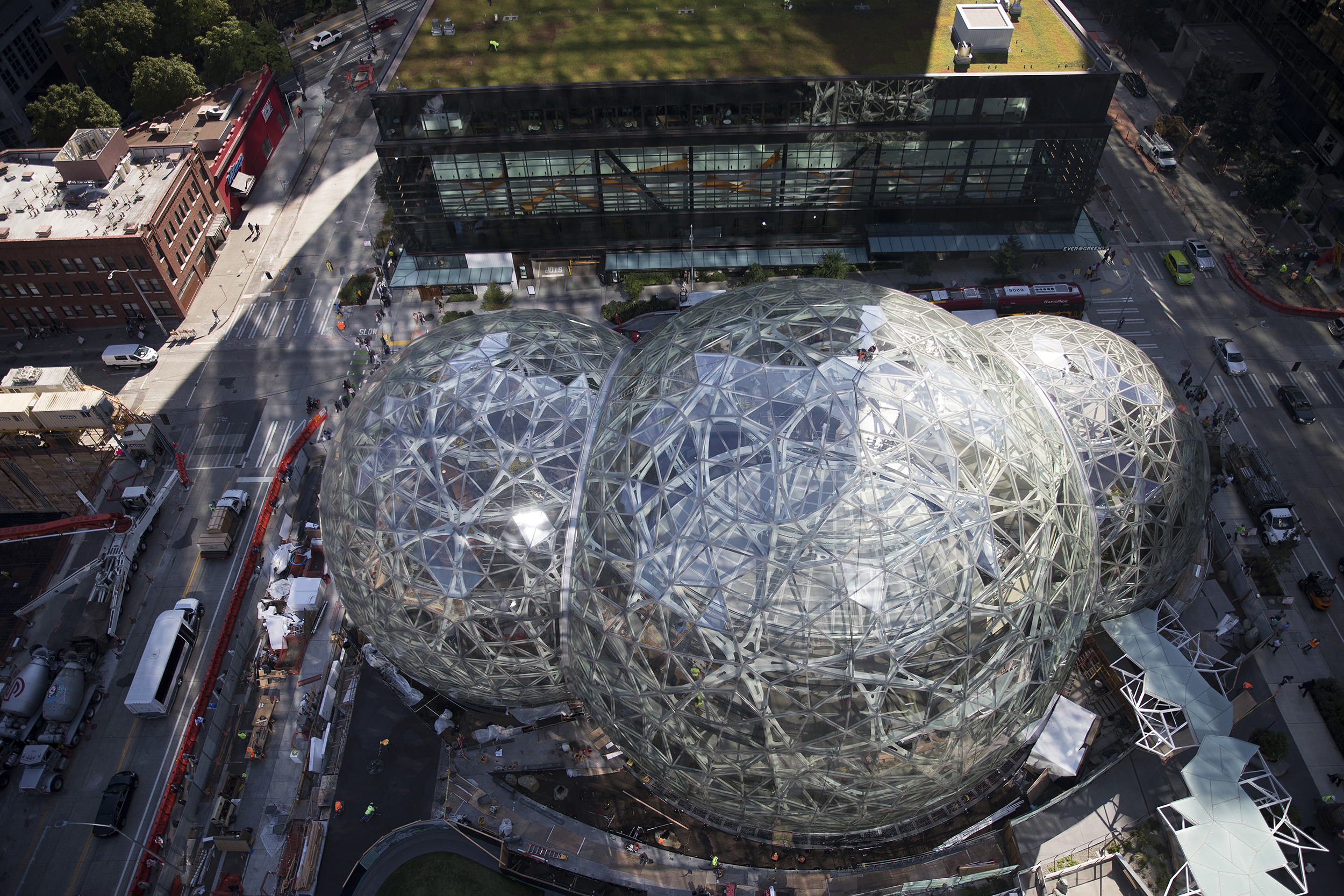 caption: Amazon's spheres are shown on Friday, September 15, 2017, in Seattle. 