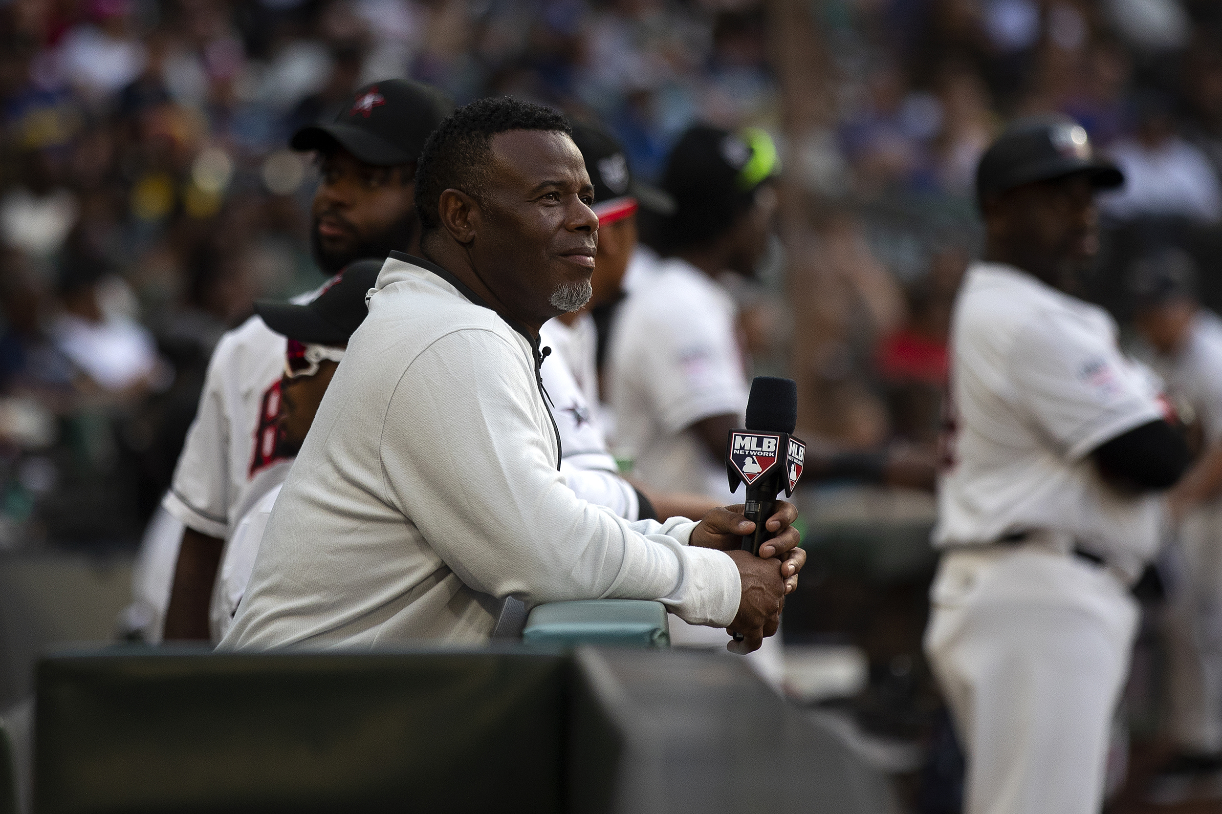 caption: Ken Griffey Jr. watches the first ever HBCU Swingman Classic on Friday, July 7, 2023, at T-Mobile Park in Seattle. 