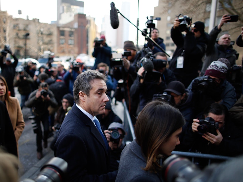caption: Michael Cohen, President Trump's former personal attorney, arrives at federal court for his sentencing hearing on Wednesday in New York City. He was sentenced to three years in prison.
