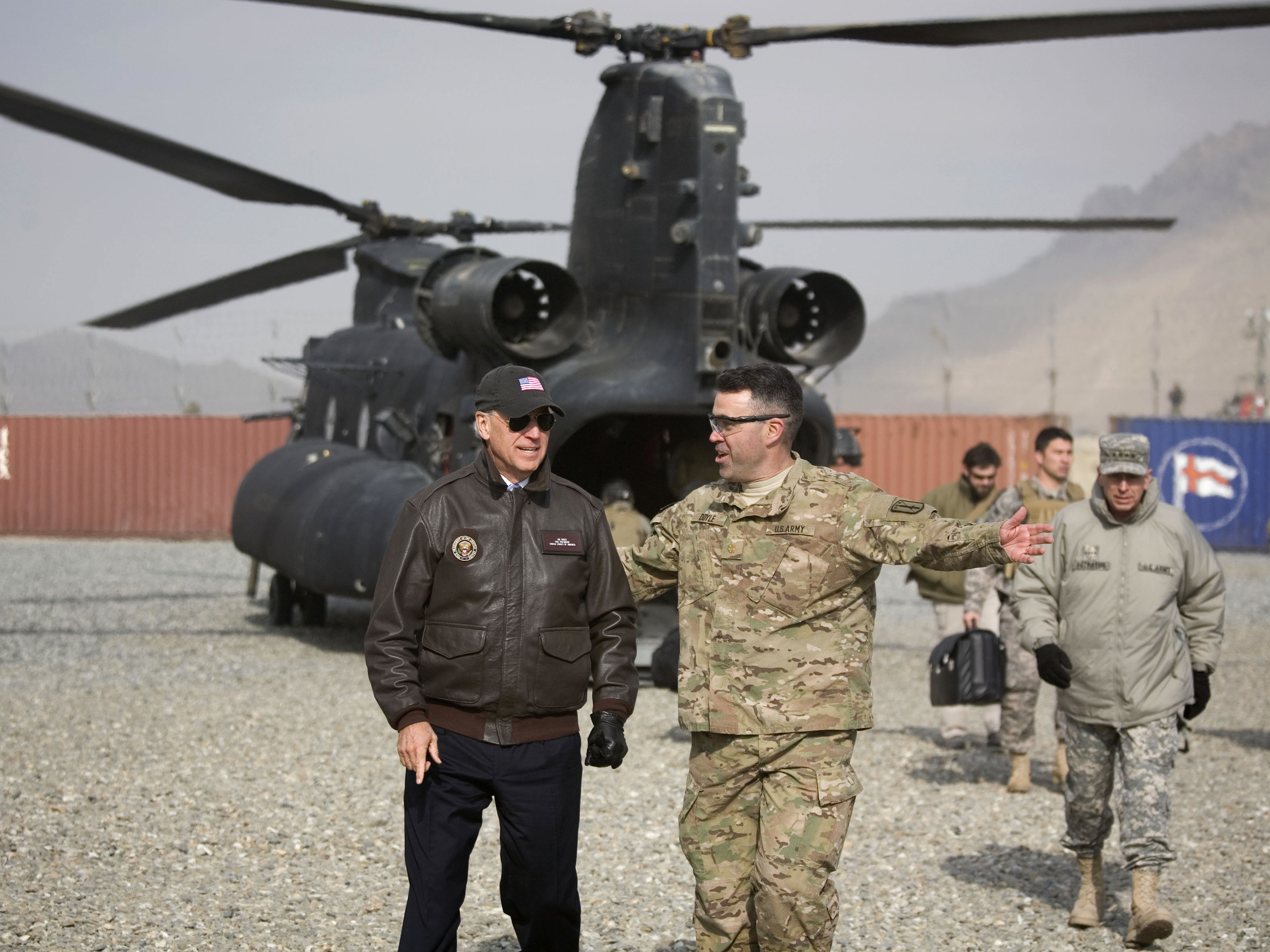 caption: Joe Biden visits U.S. troops in Kabul, Afghanistan, in 2011, when he was vice president. Biden has been highly critical of President Trump's foreign policy and says he'll work to improve frayed relations with many traditional U.S. partners.