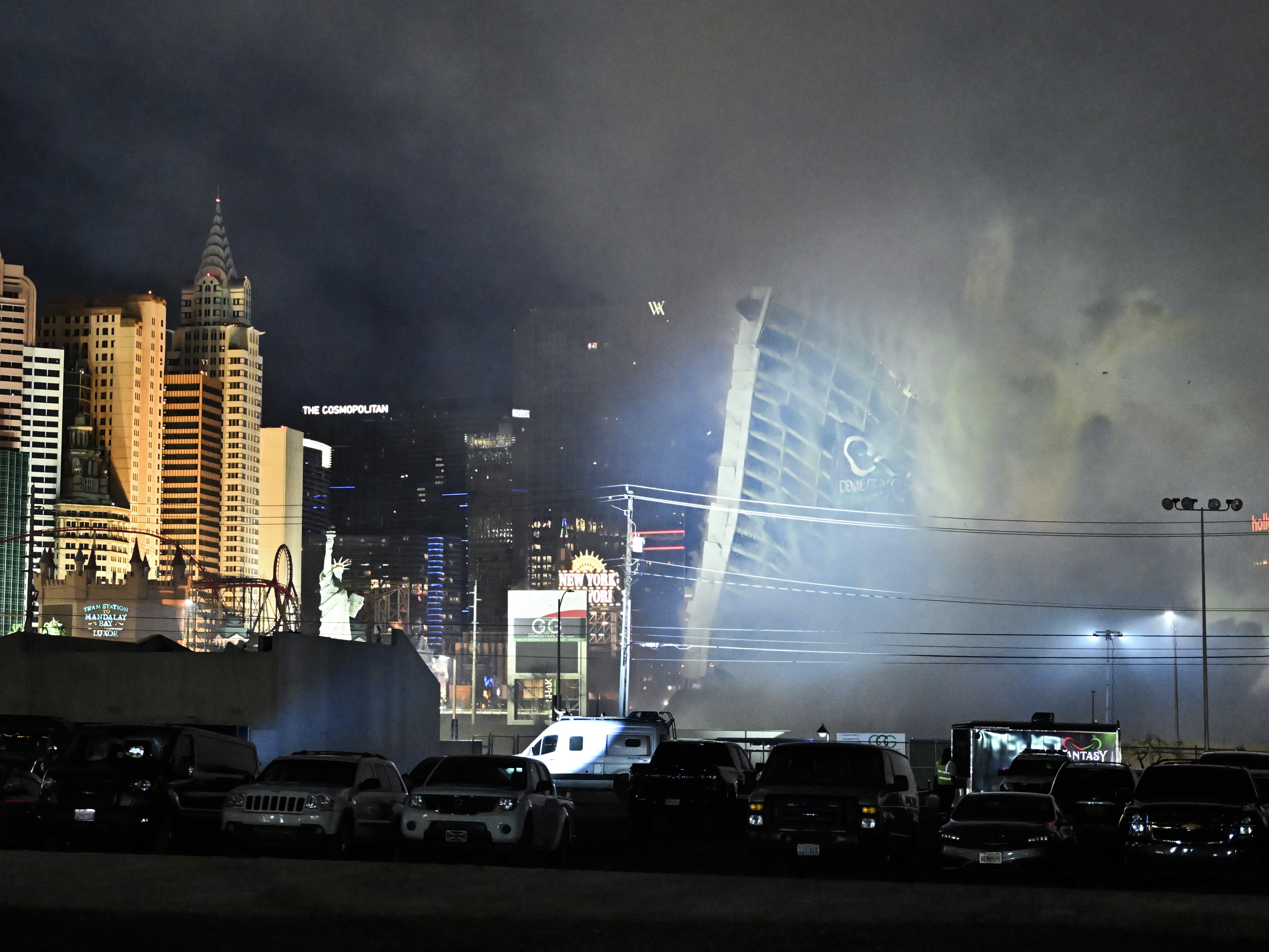 caption: The Tropicana Las Vegas hotel tower is imploded on Wednesday in Las Vegas.