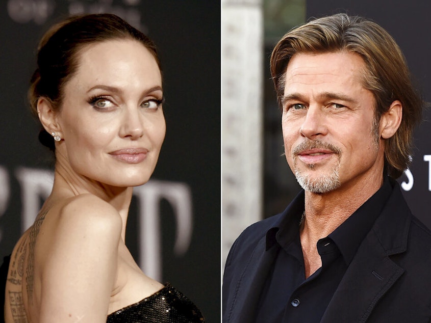 caption: This combination photo shows Angelina Jolie and Brad Pitt at separate movie events in September 2019. A new court filing from Angelina Jolie alleges that on a 2016 flight, Brad Pitt grabbed her by the head and shook her then choked one of their children and struck another when they tried to defend her.