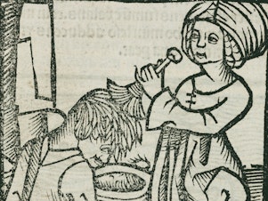 caption: Lice have irked humans for many centuries. In this 1497 woodcut printed in Strasbourg, Germany, a man is de-loused.