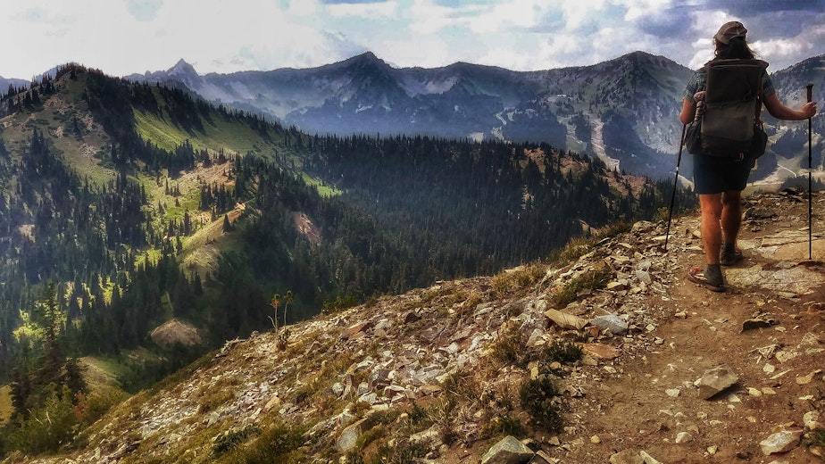 caption: Heather "Anish" Anderson on the Pacific Crest Trail in Washington state.