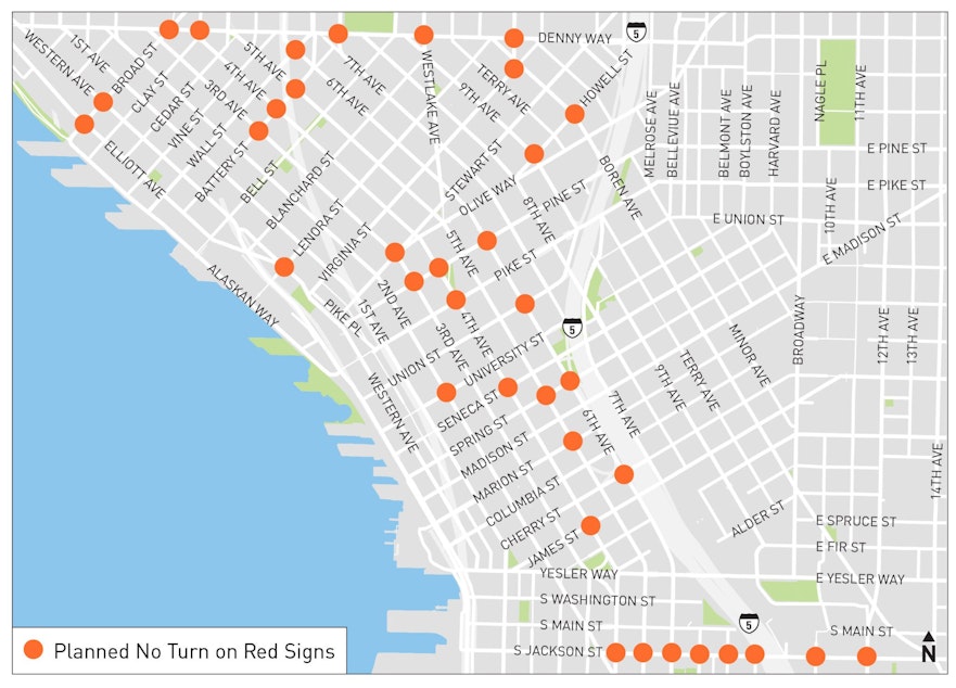 no turn on red map seattle may 2023