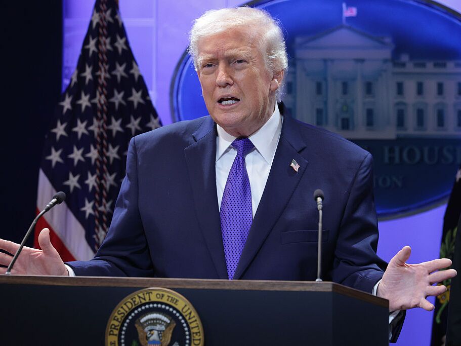 caption: President Trump holds a press briefing held at the White House on Friday after the U.S. Supreme Court ruled against his use of emergency powers to implement international trade tariffs.