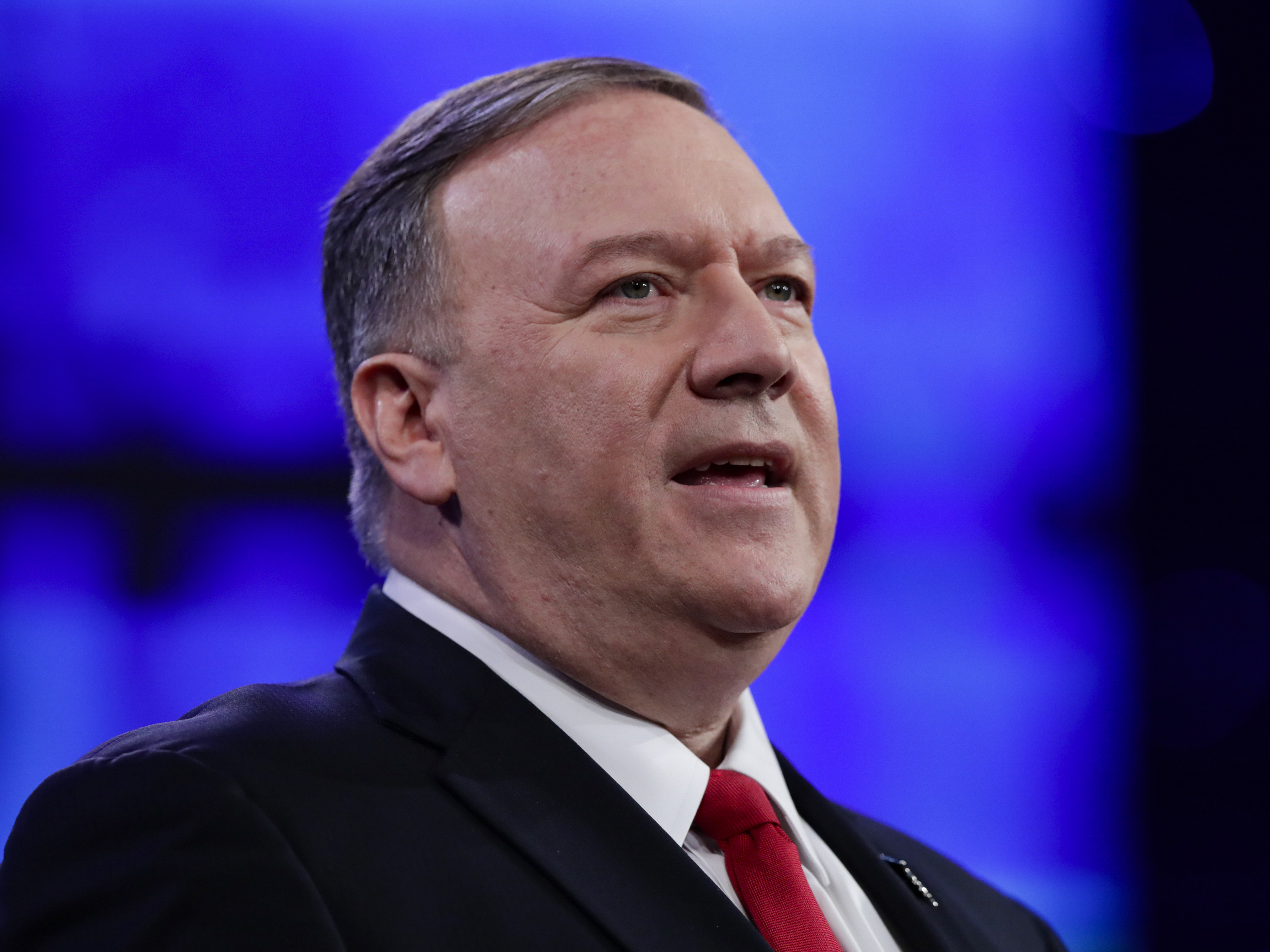caption: Secretary of State Mike Pompeo speaking at the National Convention of The American Legion in Indianapolis last month.