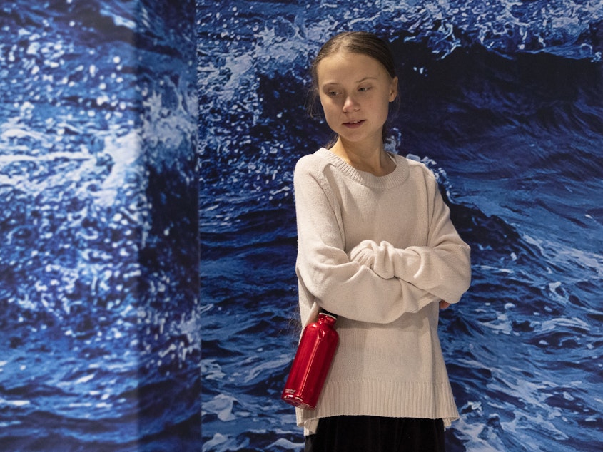 caption: Swedish climate activist Greta Thunberg was named <em>Time</em> magazine's person of the year for showing "what it might look like when a new generation leads." She's seen here at the COP25 Climate Conference in Madrid on Wednesday.