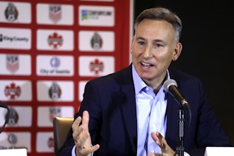 caption: FILE: King County Executive Dow Constantine speaks at a news conference discussing the awarding of the 2026 World Cup soccer tournament to North America, Wednesday, June 13, 2018, in Seattle. 