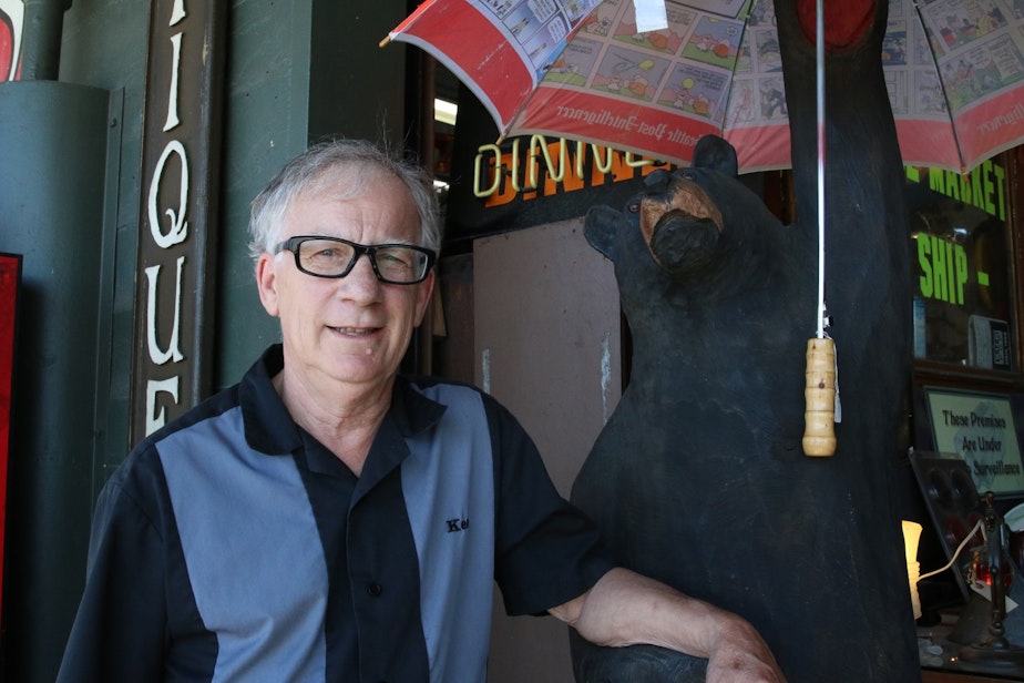 caption: Ken Eubank has run the Seattle Antiques Market for over 40 years. 