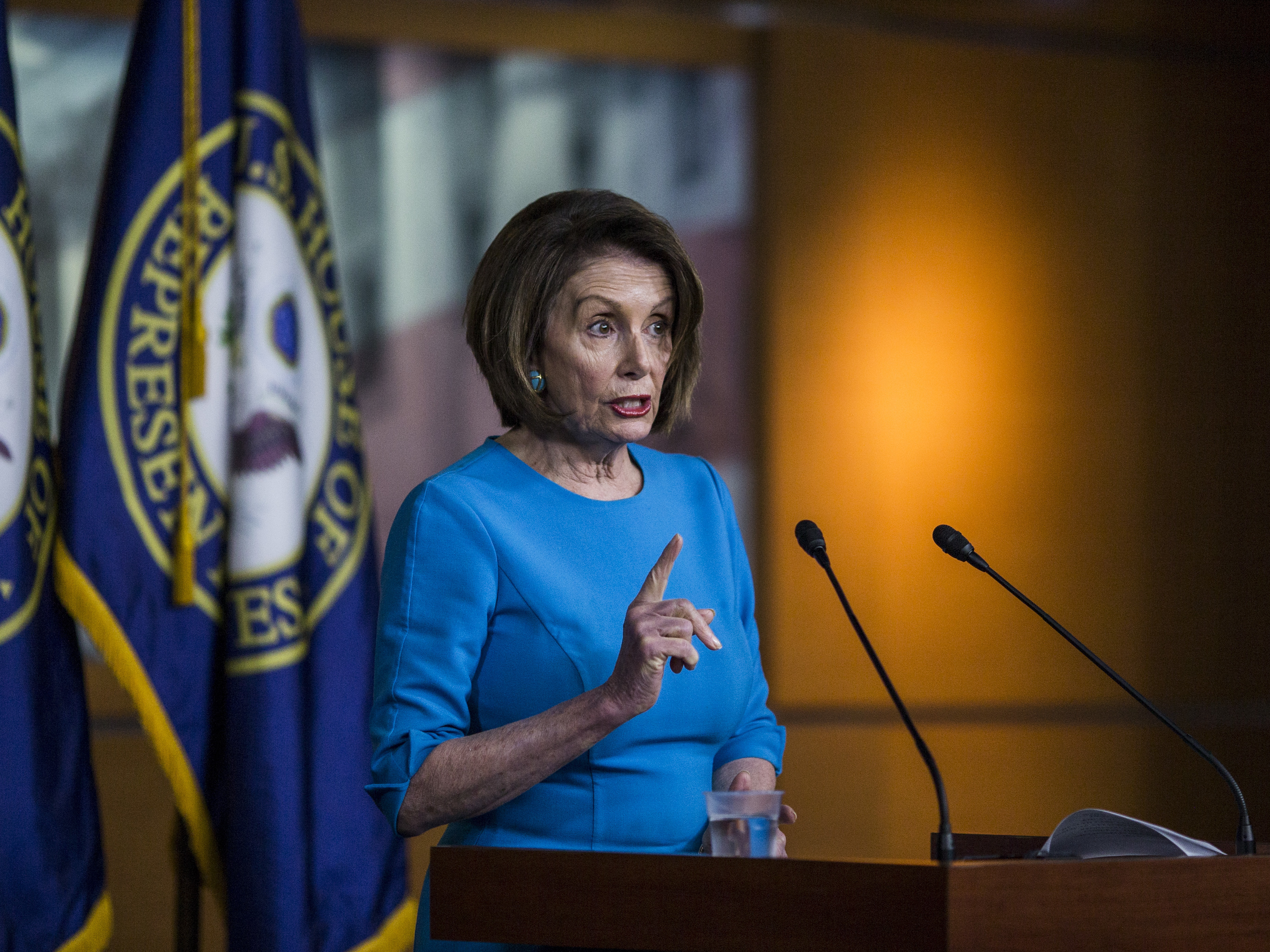 caption: House Speaker Nancy Pelosi, D-Calif., speaks during a weekly news conference on May 16 on Capitol Hill. Pelosi is dealing with rising calls for impeachment proceedings against President Trump.