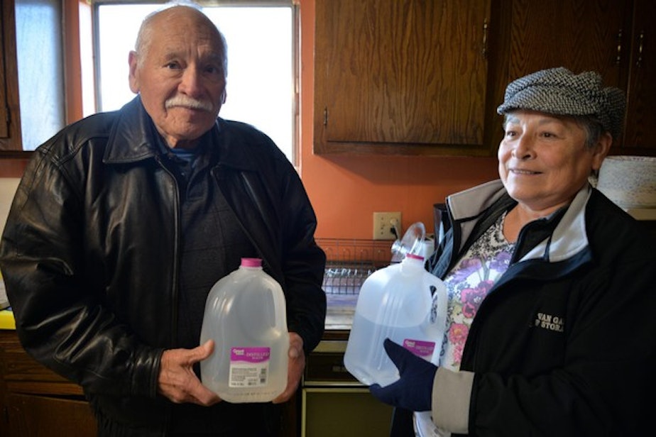 caption: <p>Martin Yanez and his sister Rosalinda Guillen live in the Yakima Valley near a large dairy. Their well water has high levels of nitrates, which can cause health problems. Boiling water with high levels of nitrates actually concentrates the contamination. So the siblings are left with bottled water as their only option for safe drinking water. </p>