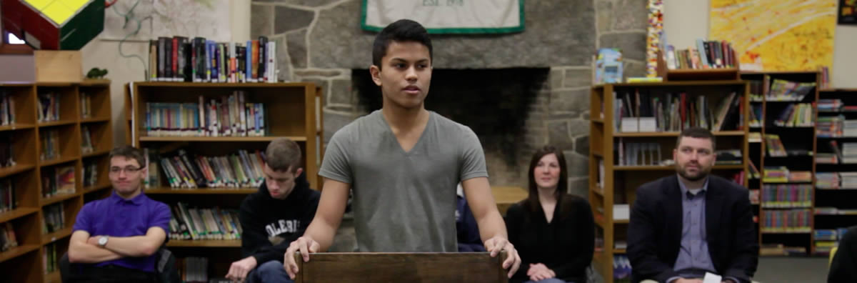 caption: Greenwood School student, Pasha, reciting the Gettysburg Address in Ken Burns' latest documentary.