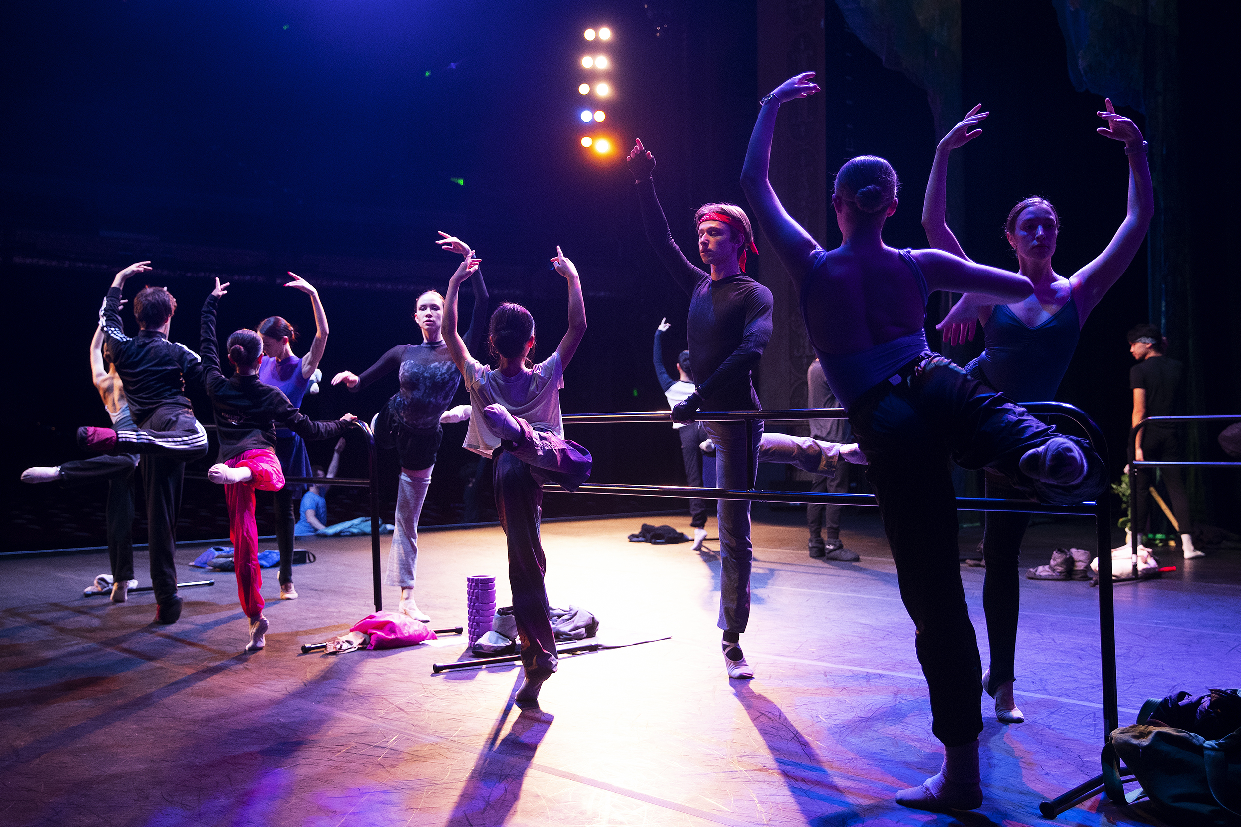 caption: Dancers with the Grand Kyiv Ballet rehearse ahead of their performance of Snow White, on Wednesday, December 20, 2023, at the Paramount Theatre in Seattle. 