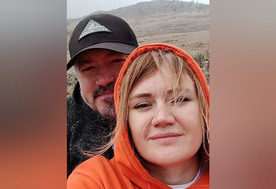 caption: A selfie of Lilia Chanysheva with her husband Almaz Gatin.