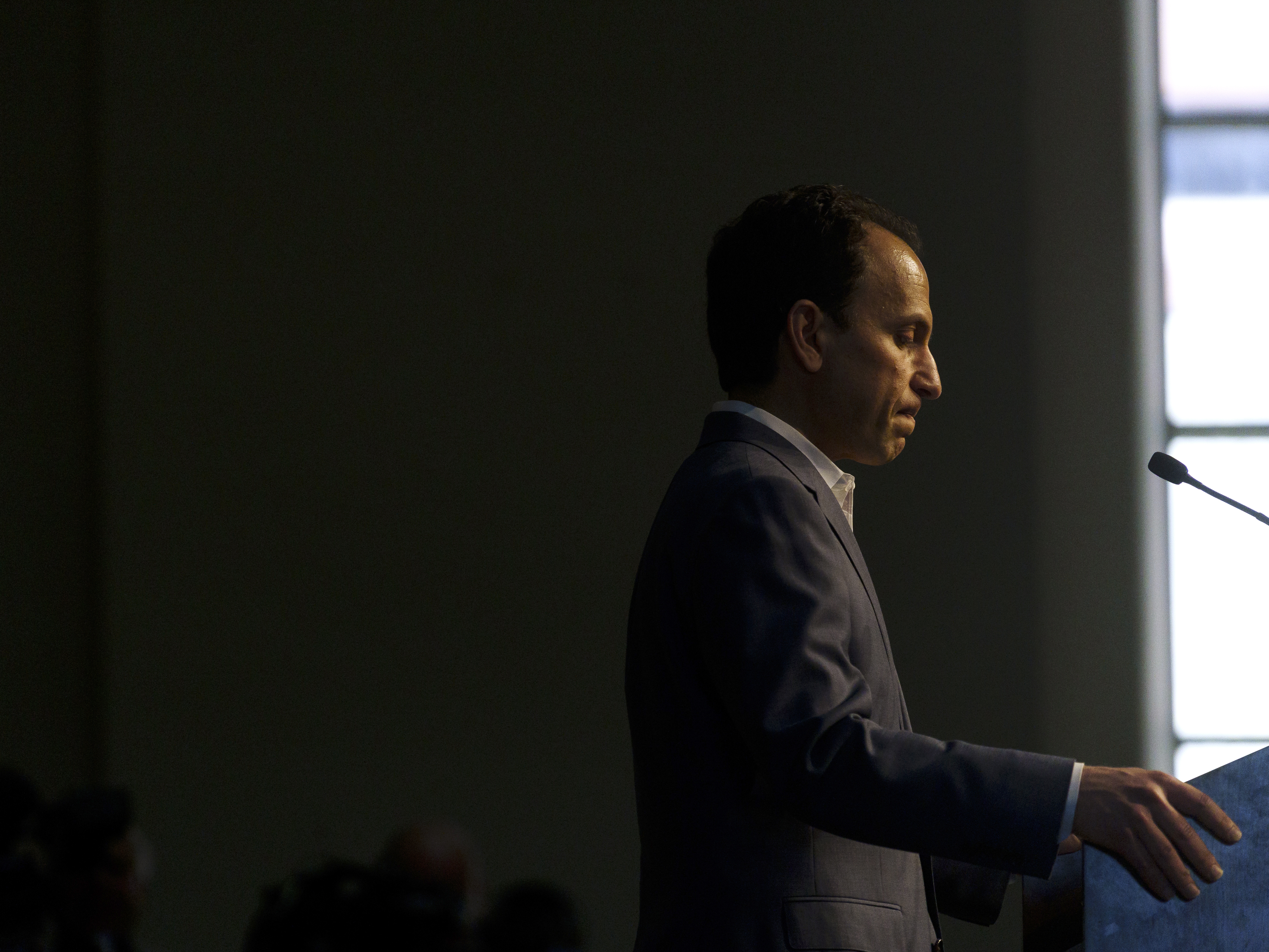 caption: Louisville Mayor Craig Greenberg speaks at a press conference on Tuesday at Metro Hall in Louisville, Kentucky.