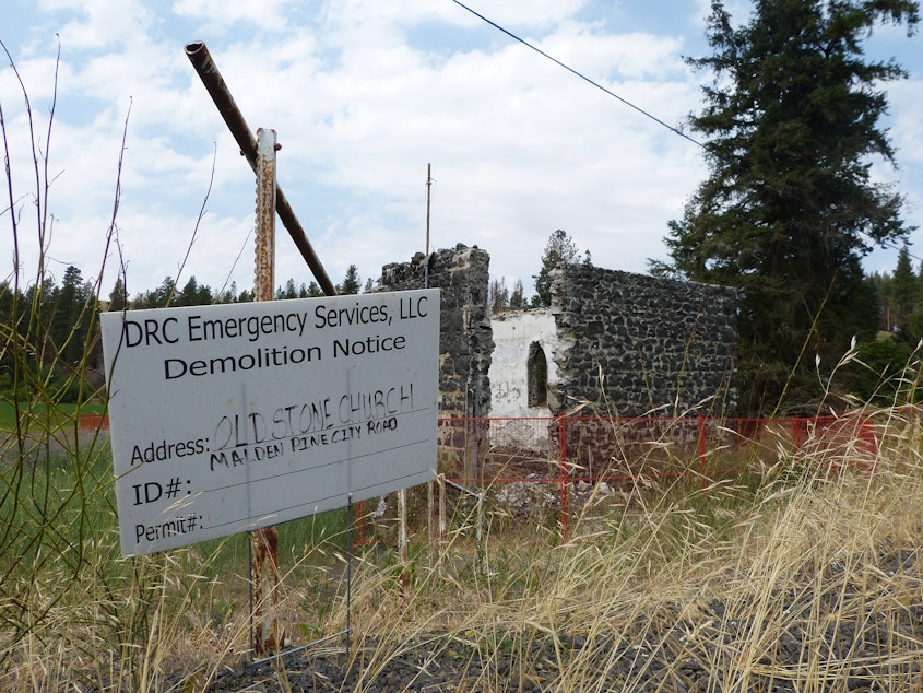 caption: Pine City's old stone church was destroyed in the fire. It served as a meeting place for residents and was built in the early years of the town.