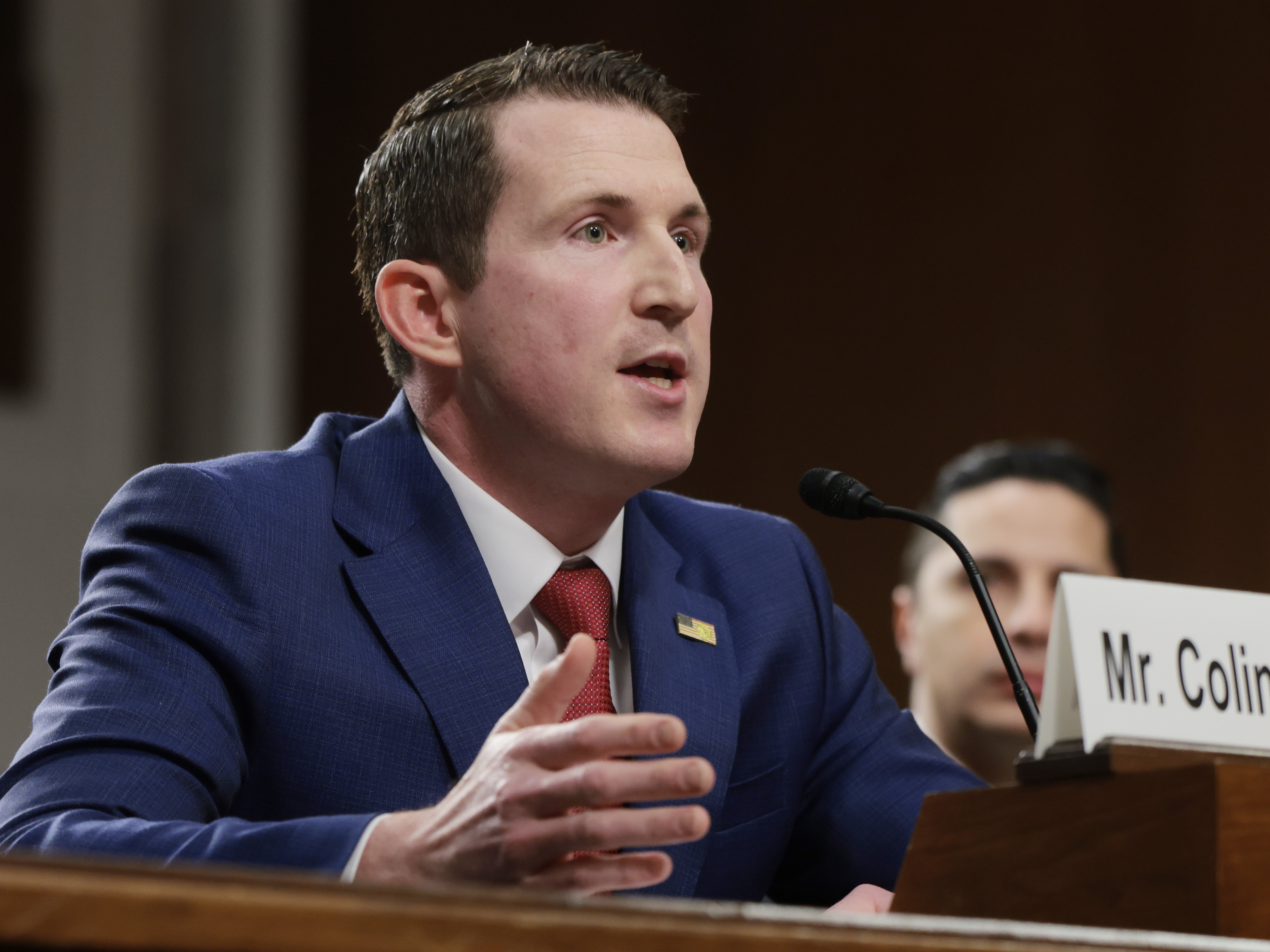 caption: Colin McDonald speaks during his Senate Judiciary Committee nomination hearing on Feb. 25, 2026 in Washington, D.C.