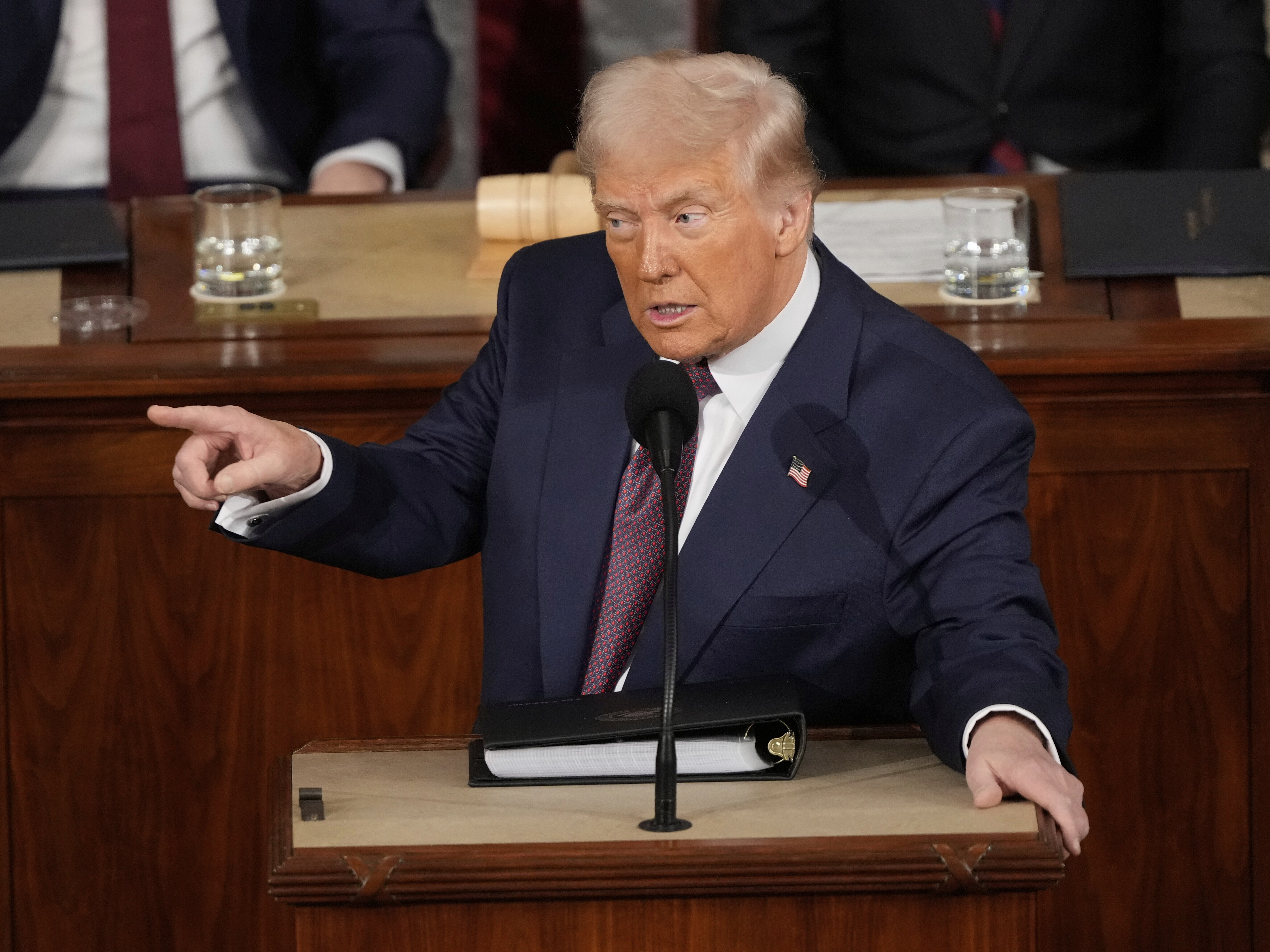 caption: President Donald Trump addresses a joint session of Congress at the Capitol in Washington, Tuesday, March 4, 2025. (AP Photo/Ben Curtis)