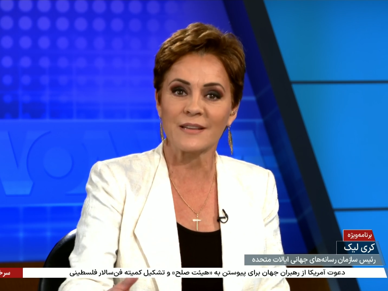 caption: Trump administration official Kari Lake praised the president effusively in a January 2026 appearance on Voice of America's Persian language service. As she oversees the network's parent agency, critics say her comments violated the spirit and perhaps even the letter of federal law that seeks to safeguard Voice of America's editorial independence.