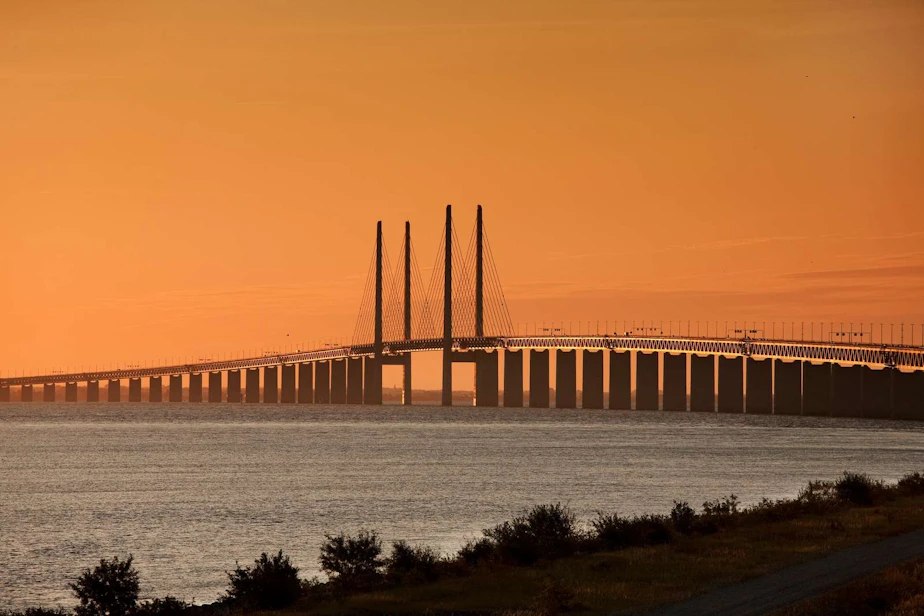 caption: The Oresund Bridge links Copenhagen, Denmark, and Malmo, Sweden.
