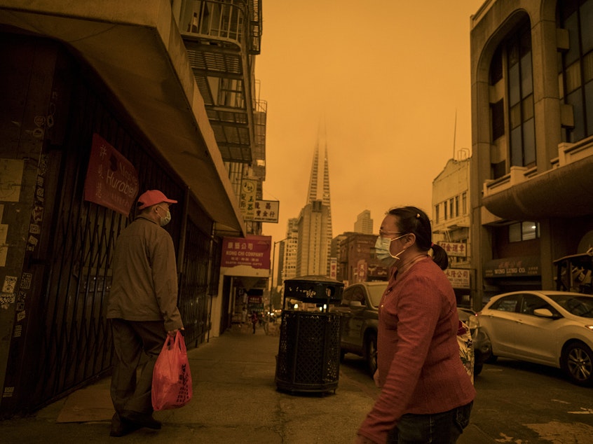 caption: Pollution is a global problem. Above: Stockton Street in the Chinatown district of San Francisco on Sept. 9, a time when air quality was affected by wind and wildfires.