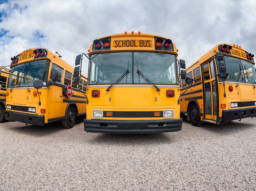 caption: In a new nationwide survey, half of student-transportation coordinators described school bus driver shortages as either "severe" or "desperate."