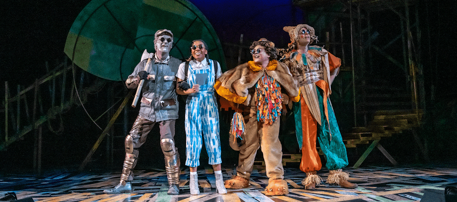caption: From left to right: Chad Kelderman, Marena Kleinpeter, Jerik Fernandez and Avery Clark in "The Wonderful Wizard of Oz" at Seattle Children's Theater.