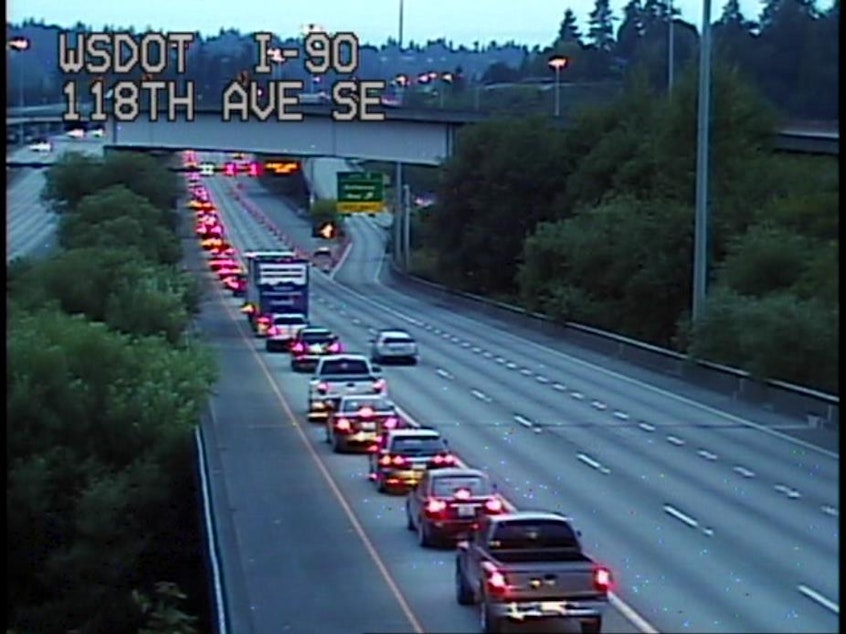 caption: The Interstate 90 backup early Tuesday morning: one scenario where being polite gets you nowhere.