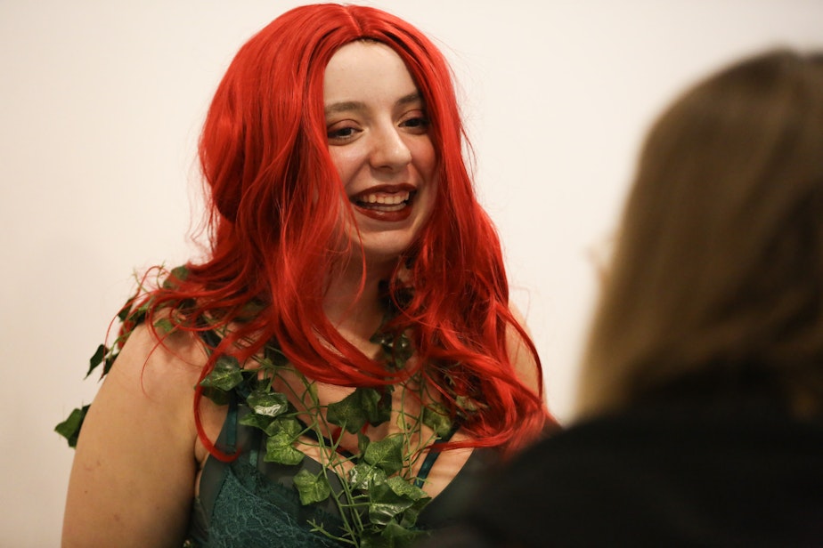 caption: Sarah Moore is dressed as DC Comics' Poison Ivy for Emerald City Comic Con on Feb. 29, 2024.