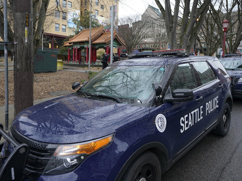 caption: A Seattle Police Department vehicle in 2021.
