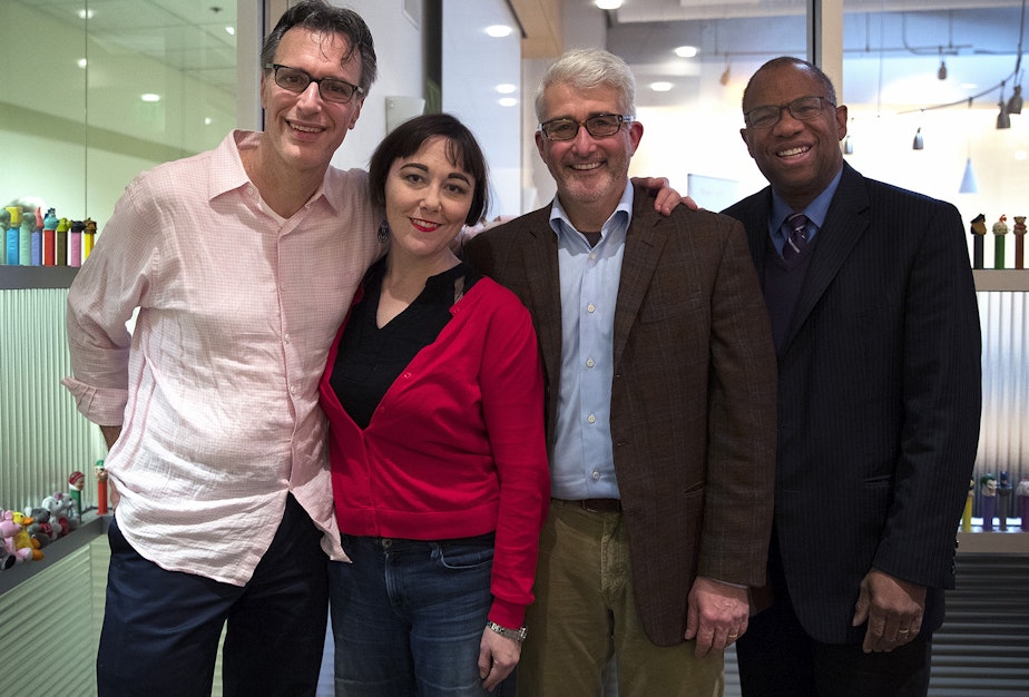 caption: L-R: Bill Radke, Erica C. Barnett, Bill Bryant, Essex Porter