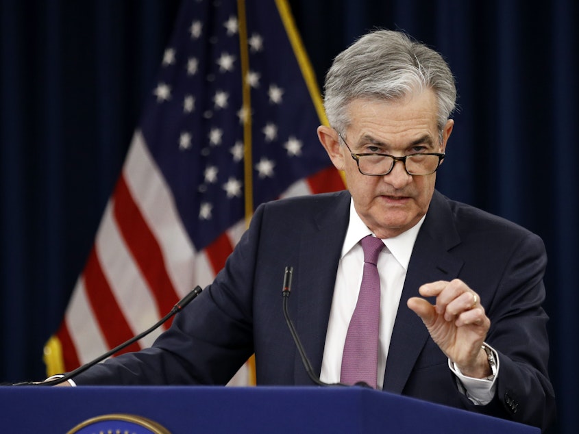 caption: Federal Reserve Board Chairman Jerome Powell has been under pressure from President Trump to cut interest rates.