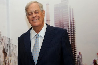 caption: David Koch with a rendering of The David H. Koch Center for Cancer Care in 2015. The billionaire underwrote both old-fashioned charitable causes and the conservative movement, reshaping U.S. politics.