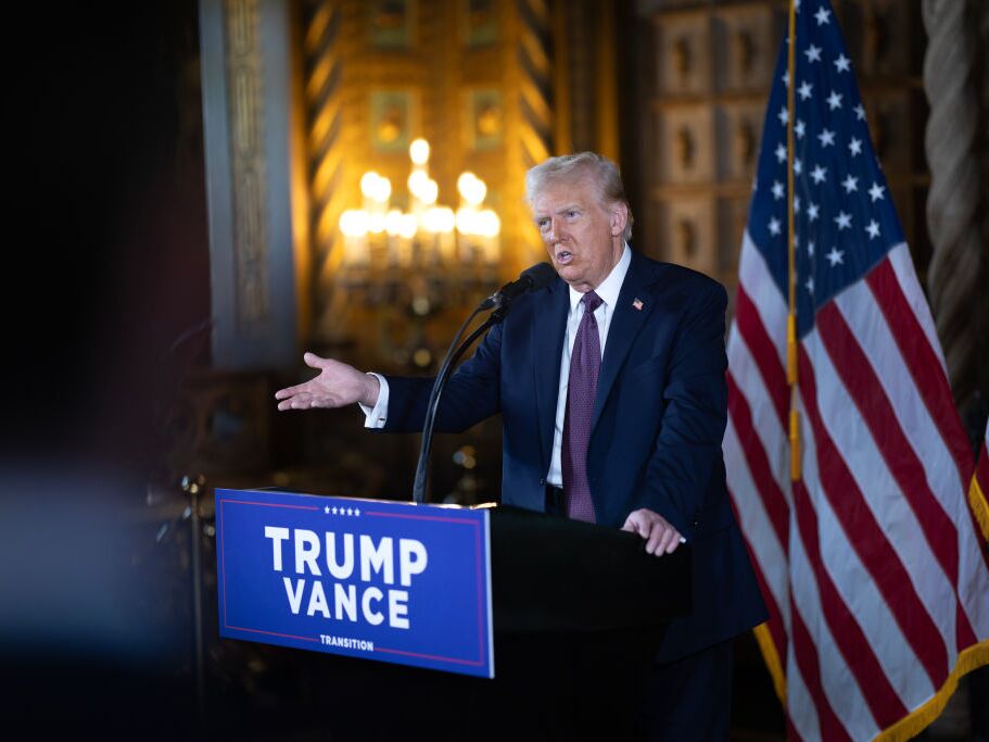 caption: President-elect Donald Trump holds a press conference at the Mar-a-Lago Club on Jan. 7 in Palm Beach, Fla.
