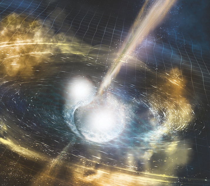 caption: Illustration of two merging neutron stars