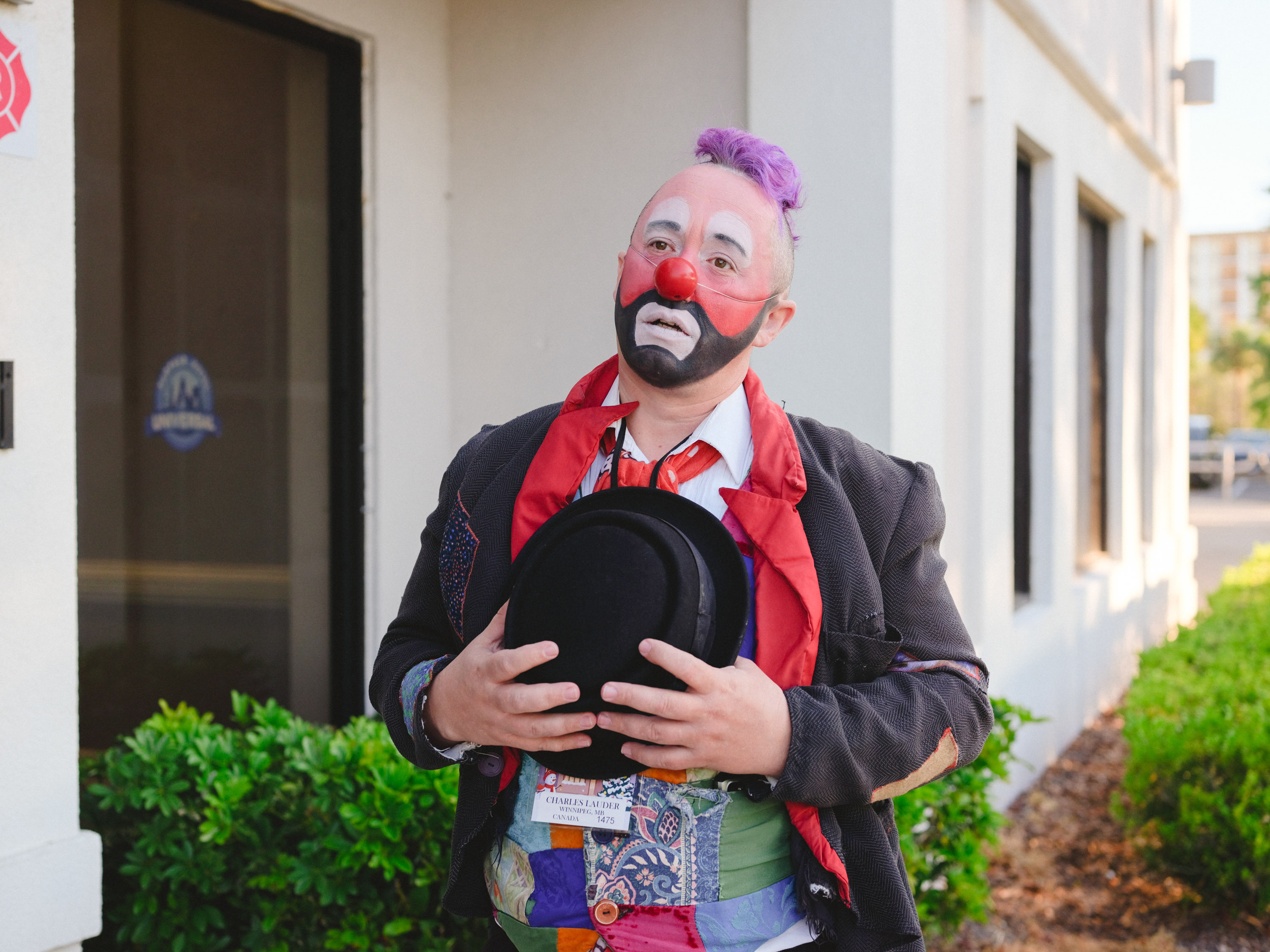 caption: Charles Lauder at the World Clown Association, Orlando, Florida.