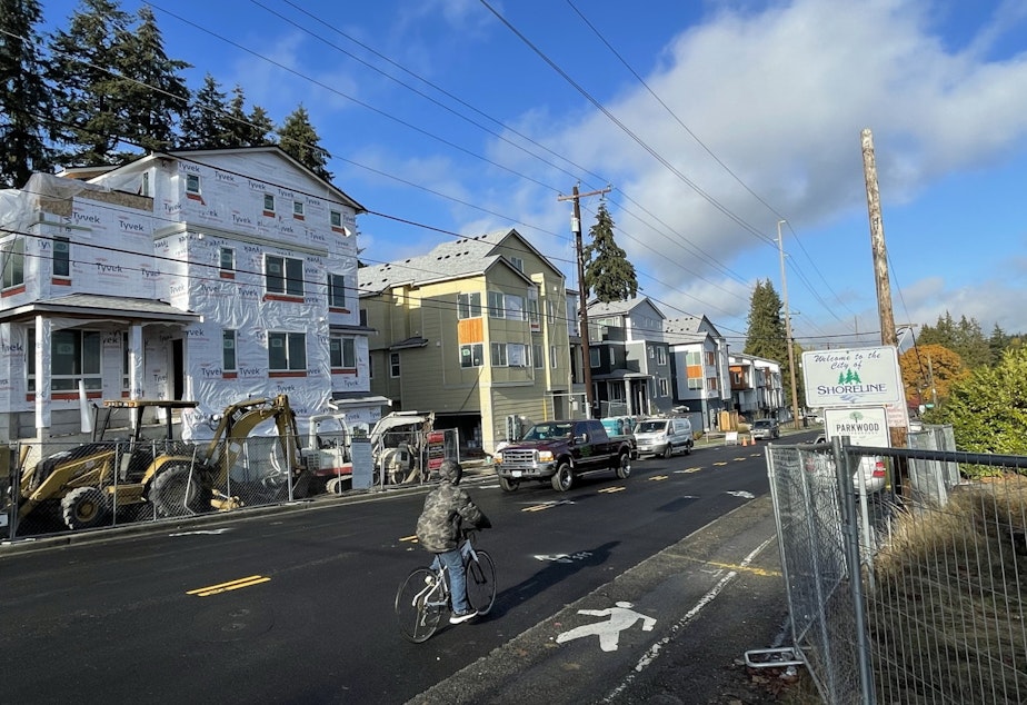 caption: New townhomes across the freeway from the future light rail station in Shoreline.