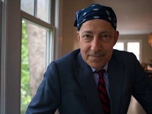 caption: NPR's Claudia Grisales interviews Rep. Jamie Raskin at his home in Takoma Park, Md. on June 12, 2023.