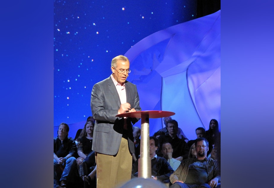 caption: David Brooks at the 2011 TED Conference in Long Beach, California.