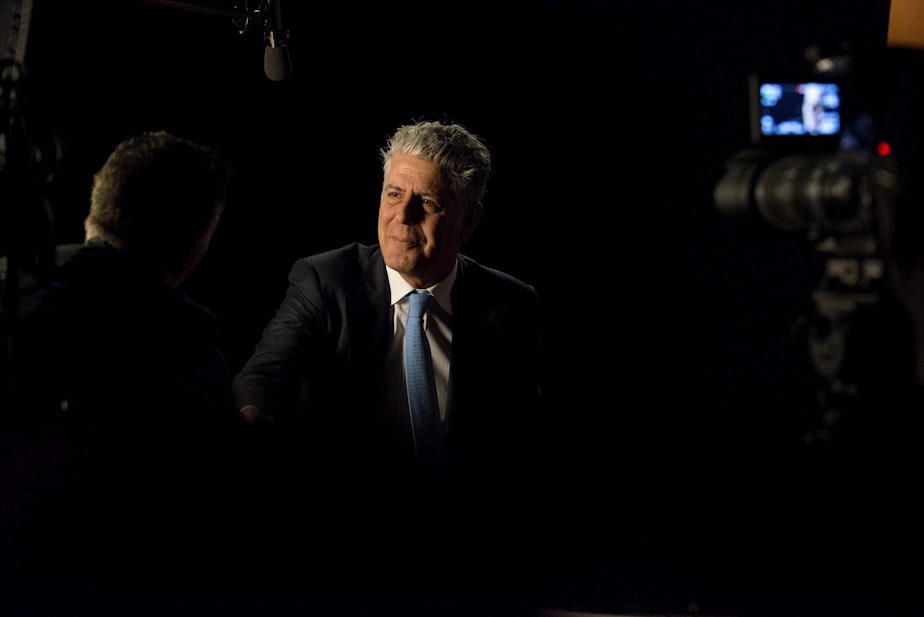 caption: Anthony Bourdain during the Peabody interview for "Parts Unknown."